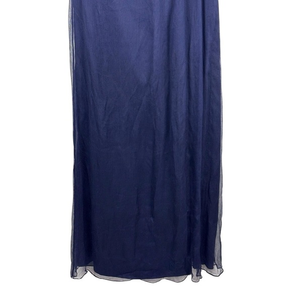 AMSALE NAVY BLUE SILK CRINKLE CHIFFON SWEETHEART STRAPLESS FORMAL GOWN DRESS - Picture 5 of 13